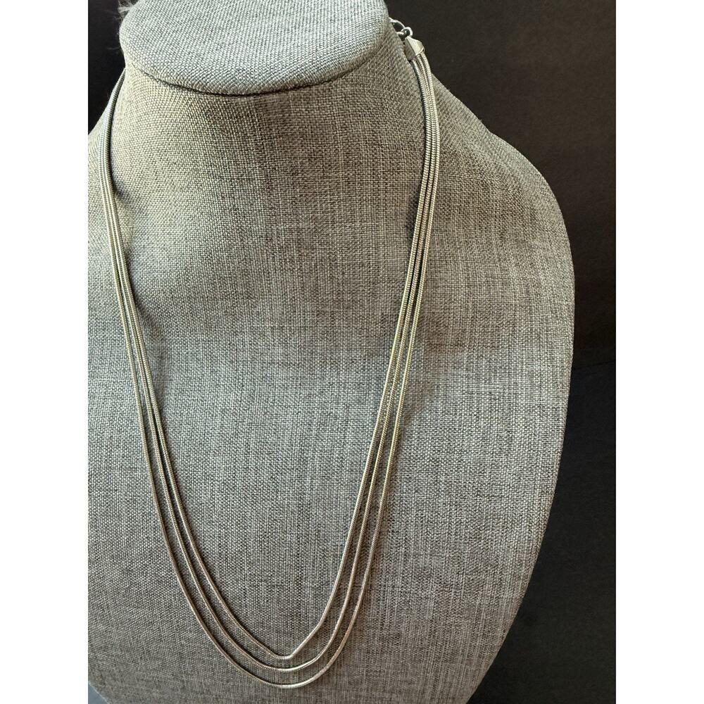 Vintage Silver Tone Three Strand Chain Necklace Layered Korea Classic Stackable